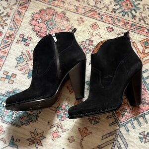 Frye Black Suede Ankle Booties with Side Zip